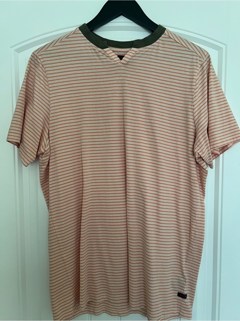 Good Man Brand Pink Stripe Short Sleeve Shirt with Olive Collar